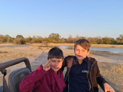 Martin and Noah Dovey on game drive